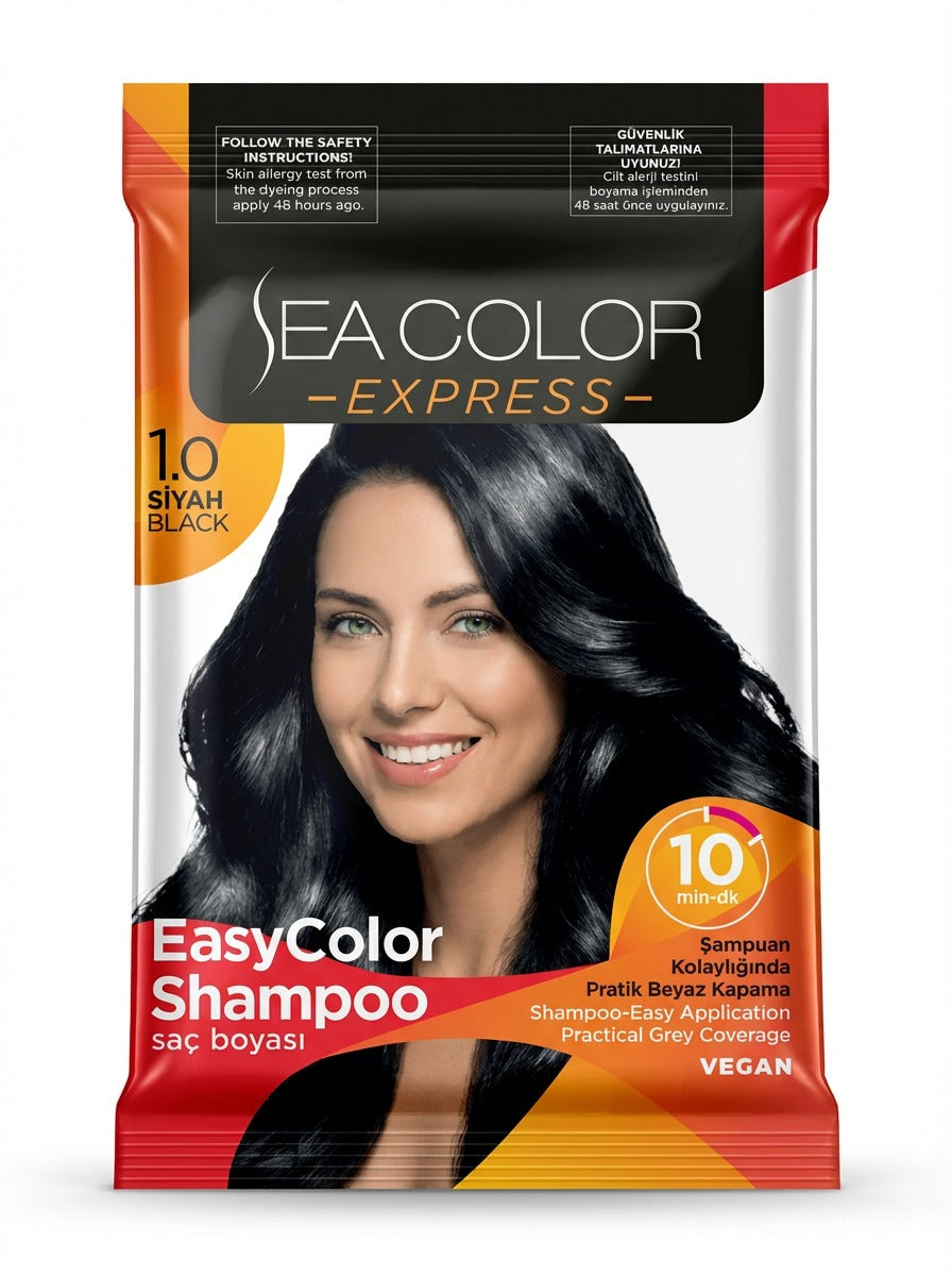 Sea Color Express Şampuan Boya, Şampuan Kolaylığında Saç Boyama 1.0 Siyah
