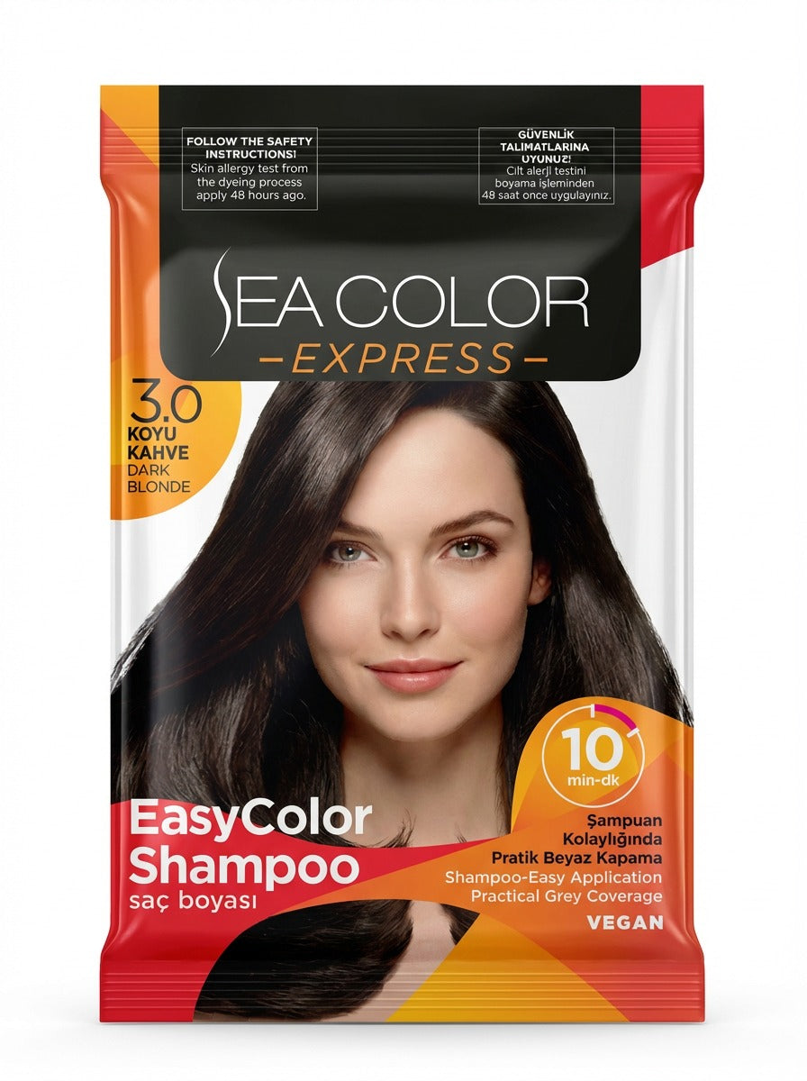 Sea Color Express Şampuan Boya, Şampuan Kolaylığında Saç Boyama 3.0 Koyu Kahve