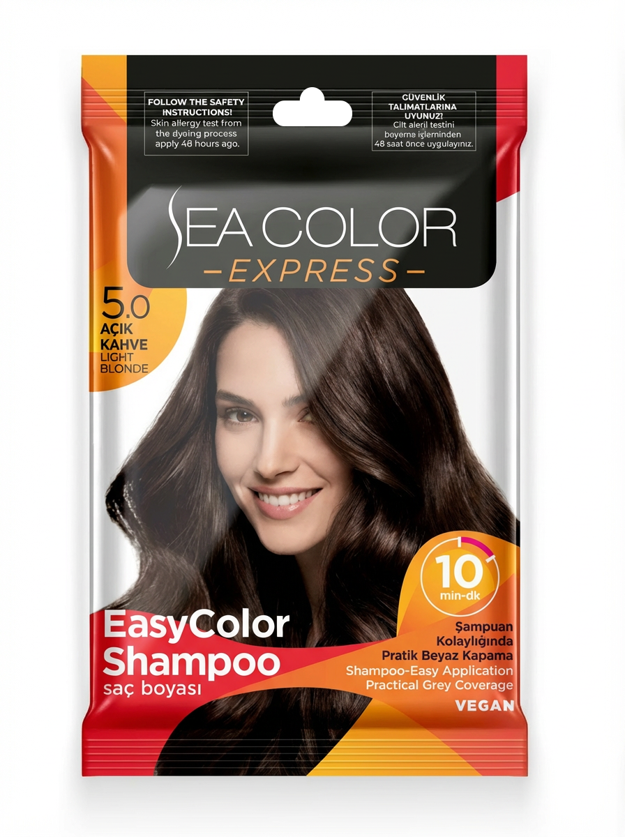 Sea Color Express Şampuan Boya, Şampuan Kolaylığında Saç Boyama 5.0 Açık Kahve