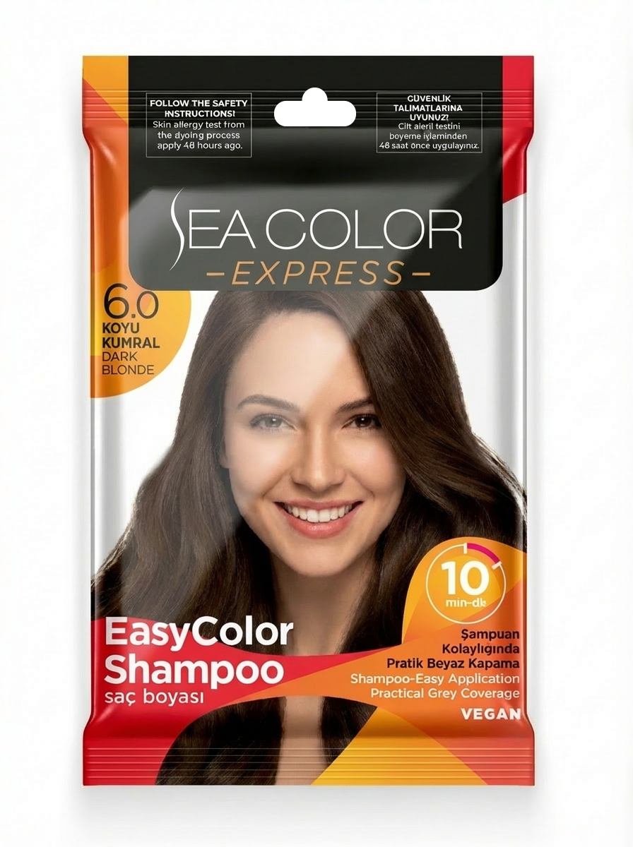 Sea Color Express Şampuan Boya, Şampuan Kolaylığında Saç Boyama 6.0 Koyu Kumral