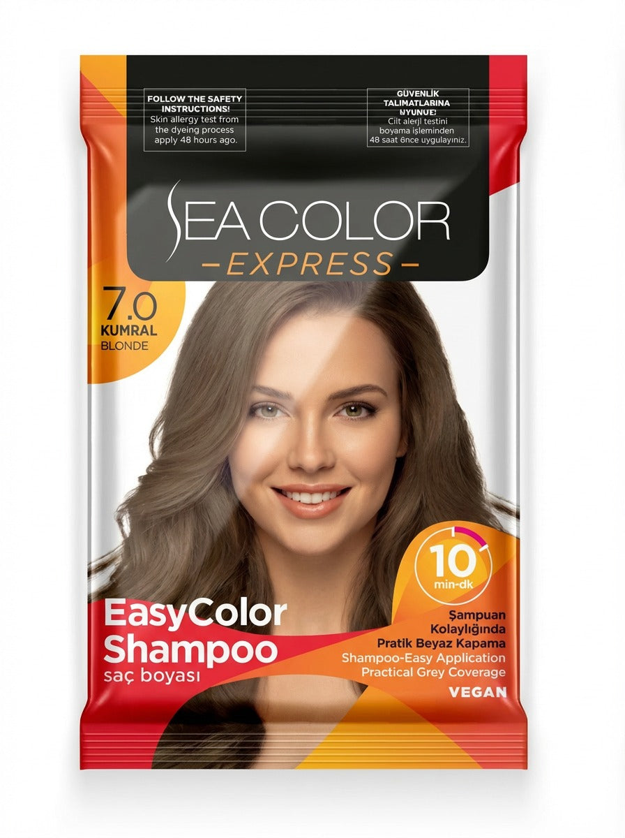 Sea Color Express Şampuan Boya, Şampuan Kolaylığında Saç Boyama 7.0 Kumral