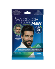 Sea Color Express Men Amonyaksız Şampuan Boya, Şampuan Kolaylığında Erkek Saç Boyası 02 Doğal Siyah